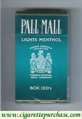 Pall Mall Famous American Cigarettes Lights Menthol Box 100s Dark Green cigarettes hard box